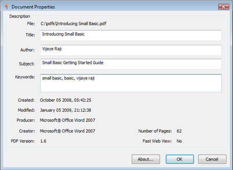 Document Properties window screenshot
